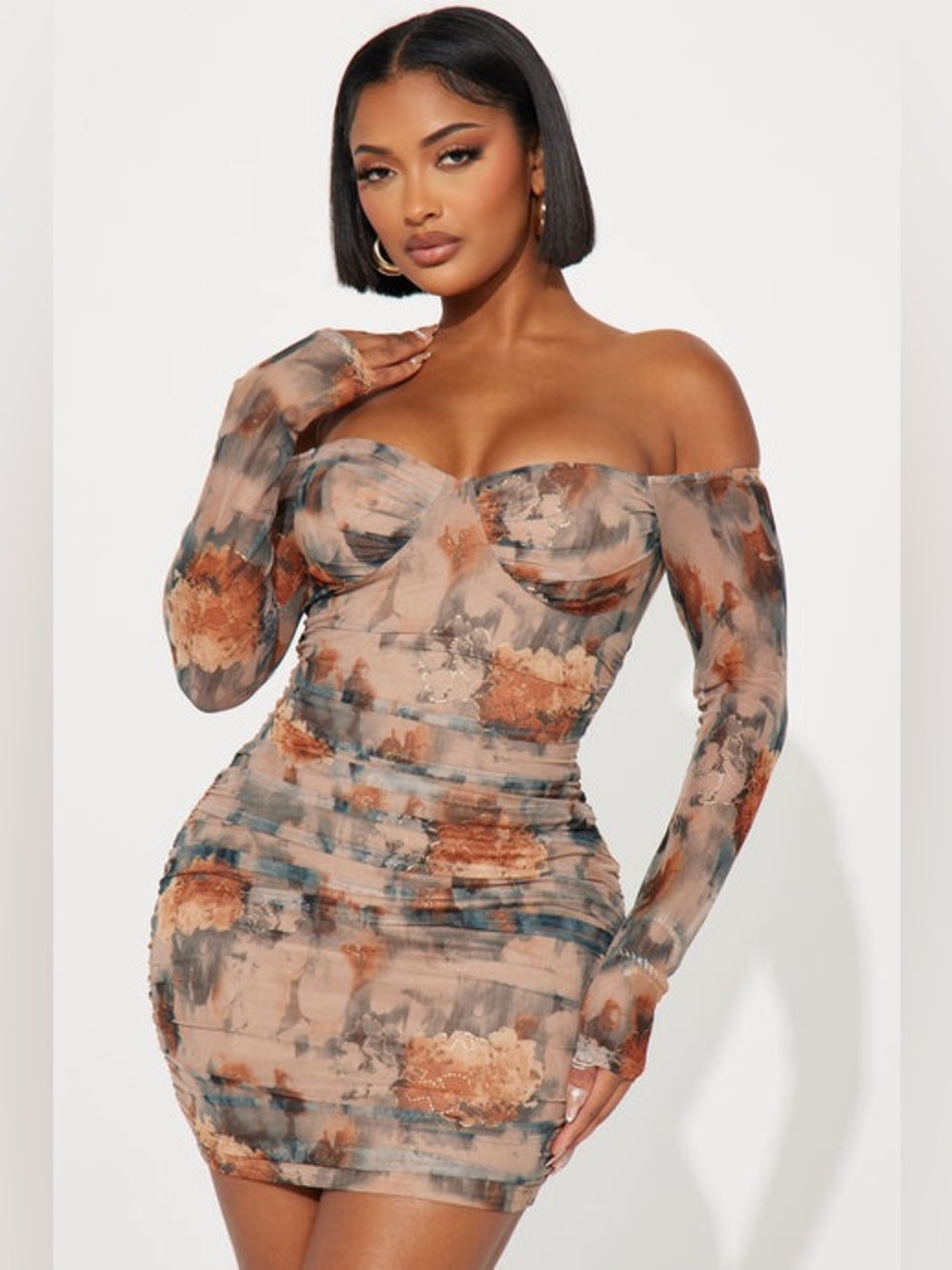 Fashion nova Lilian Mesh Mini Dress Blue Combo Multi Long Sleeve 2X